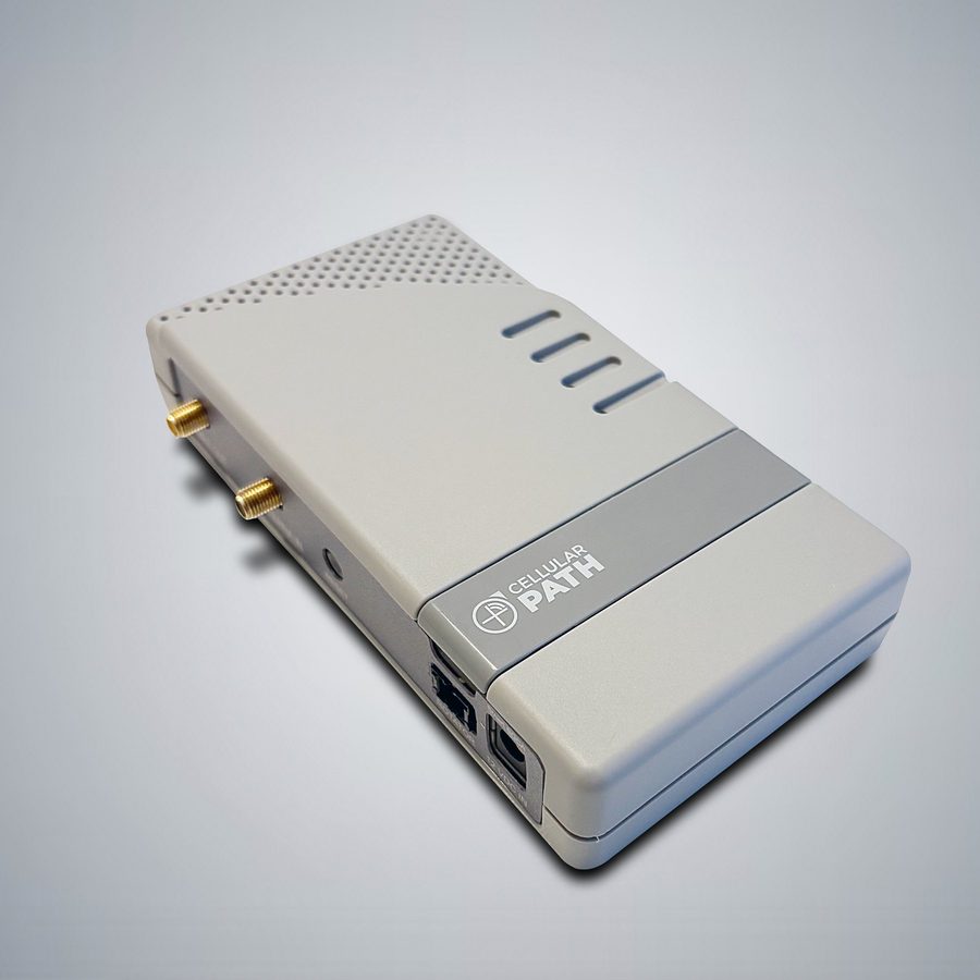 The indoor controller for the Smart 4G model at an angle, showing the two SMA antenna ports on its left edge.